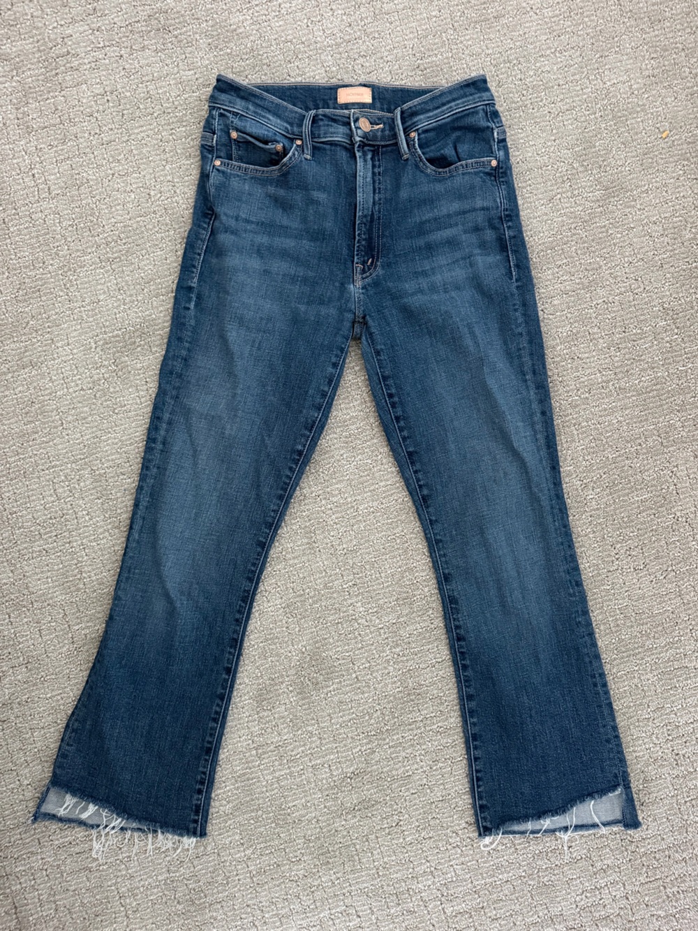 MOTHER Insider Crop Step Fray Indigo Blue Flare Crop Jeans - Picture 10 of 13